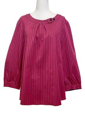 Façonnable Pink & Burgundy Striped Cotton Pleated Blouse L